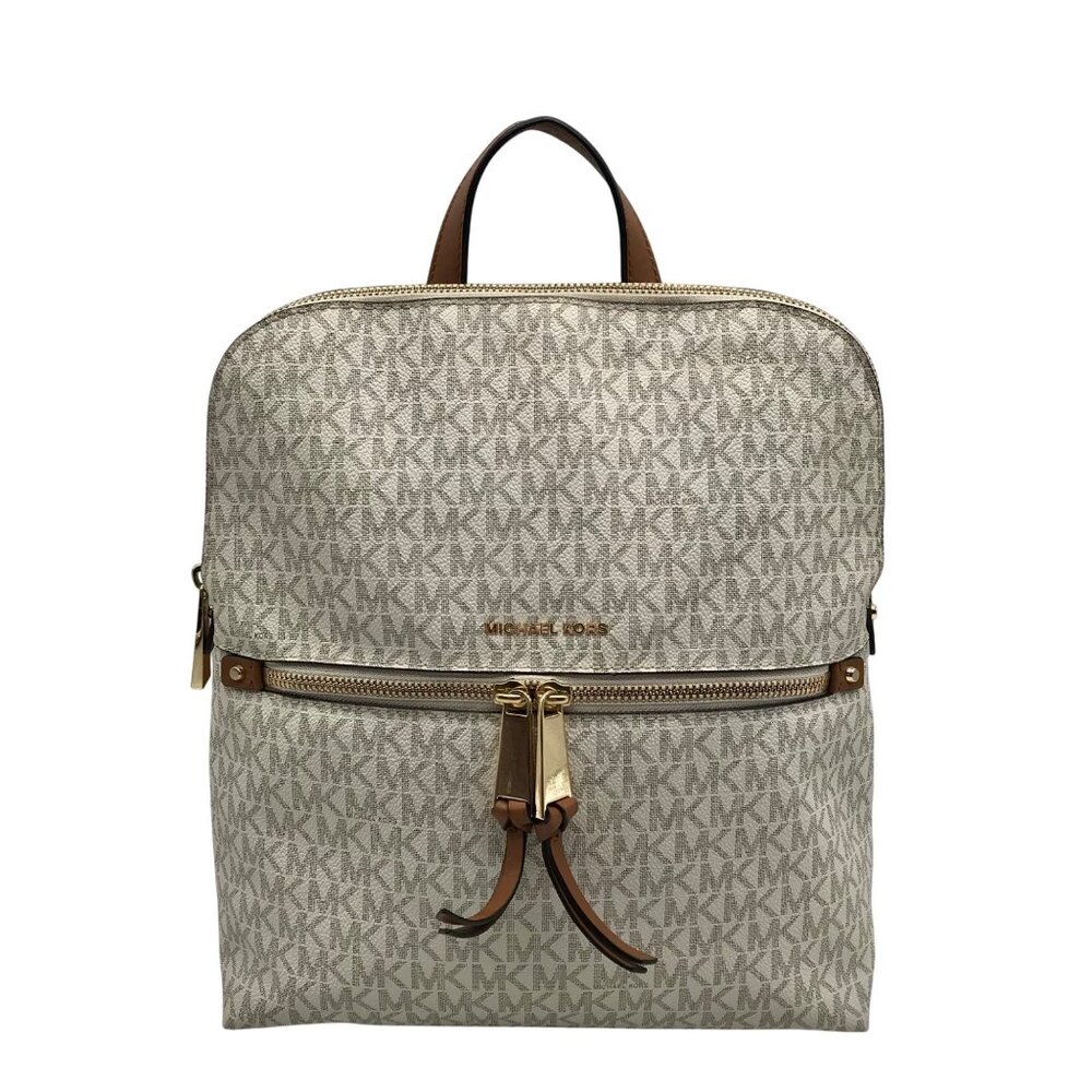 Michael Kors Vanilla Monogram Canvas Rhea Slim Backpack